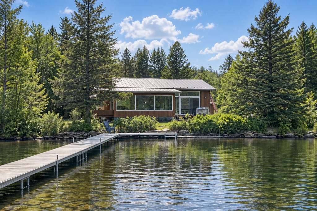 Le chalet de Saint-Hippolyte livré par ASA, vu du lac.